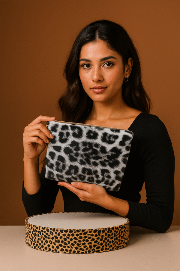 Stylish Leather Purse – Black & White Printed Design - Image 2