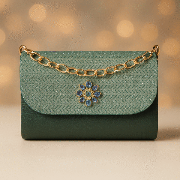 Emerald Elegance Embellished Handbag – Green Resin Purse for Women & Ladies - Image 2
