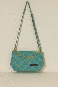 Striking Teal Glitter Crossbody Bag with Gold Chain