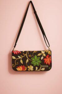 Elegant Black Floral Embroidered Sling Bag for Women