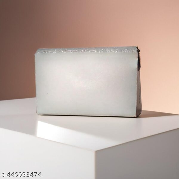 Striking Silver Velvet Sling Bag with Glitter Finish & Dazzling Embellishments - Image 3